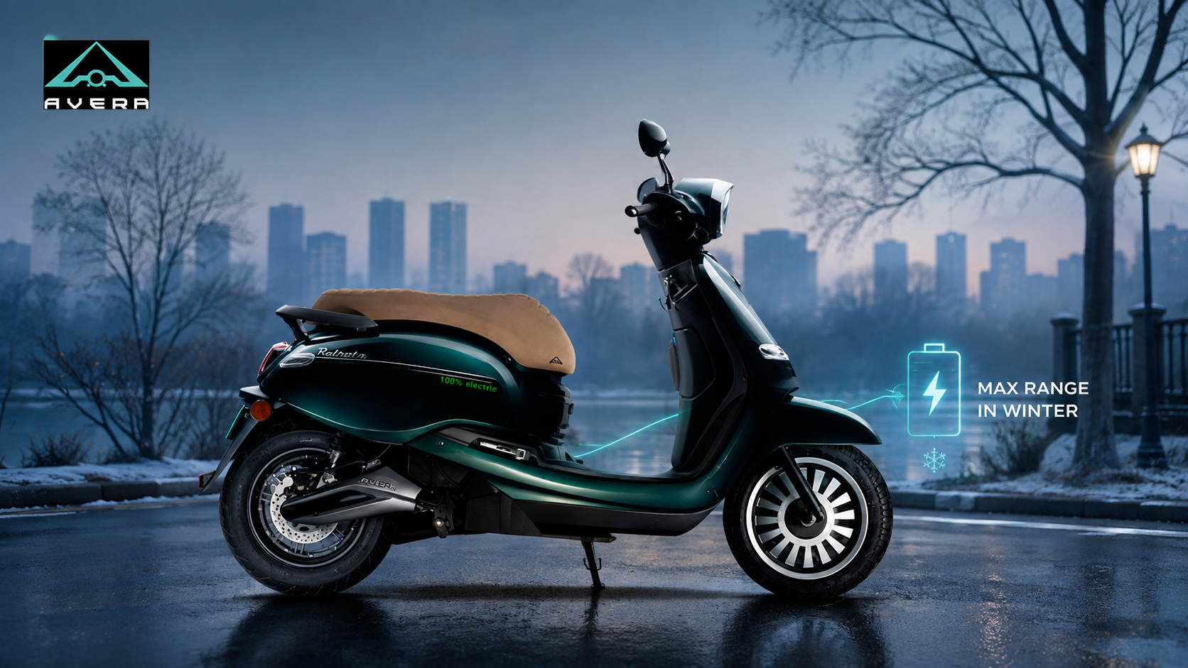 Electric scooter range in winter in India with AVERA electric scooter in cold weather conditions