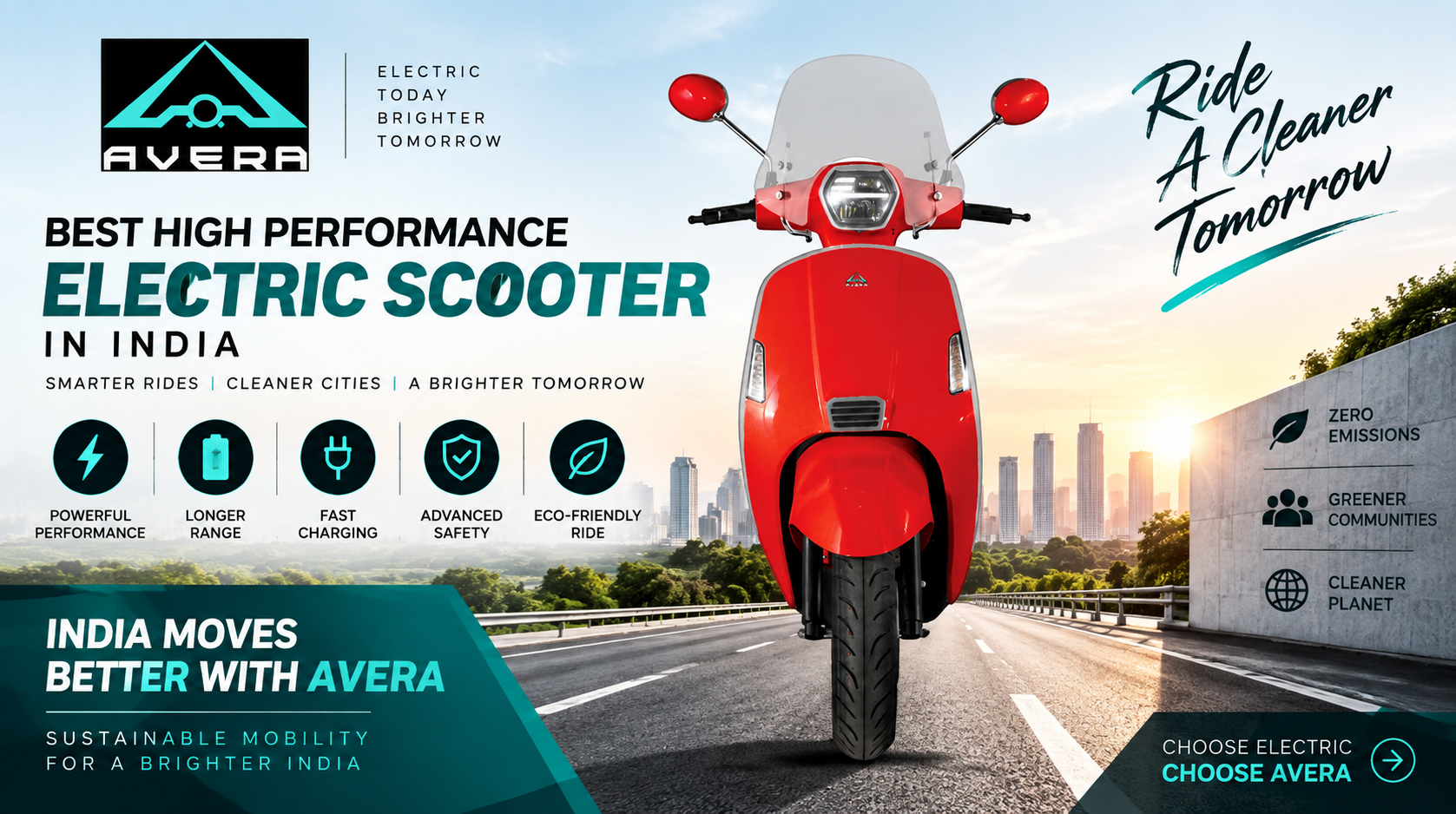 Best High Performance Electric Scooter in India by AVERA