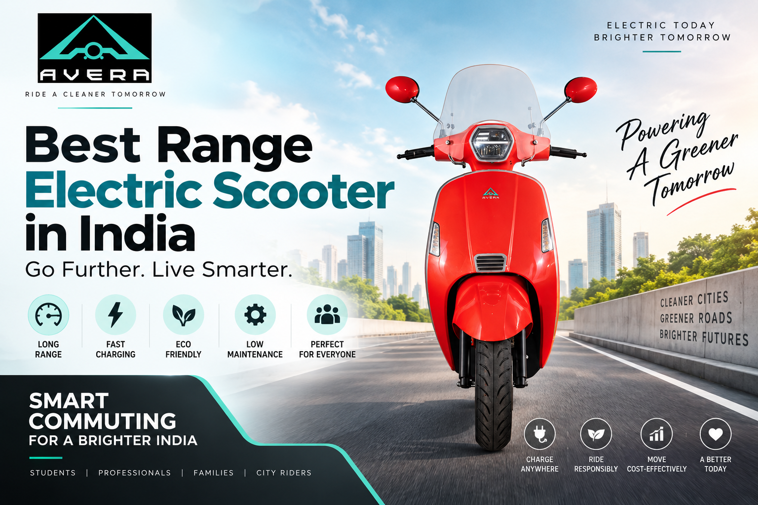 Best Range Electric Scooter in India by AVERA for long-distance and daily commuting