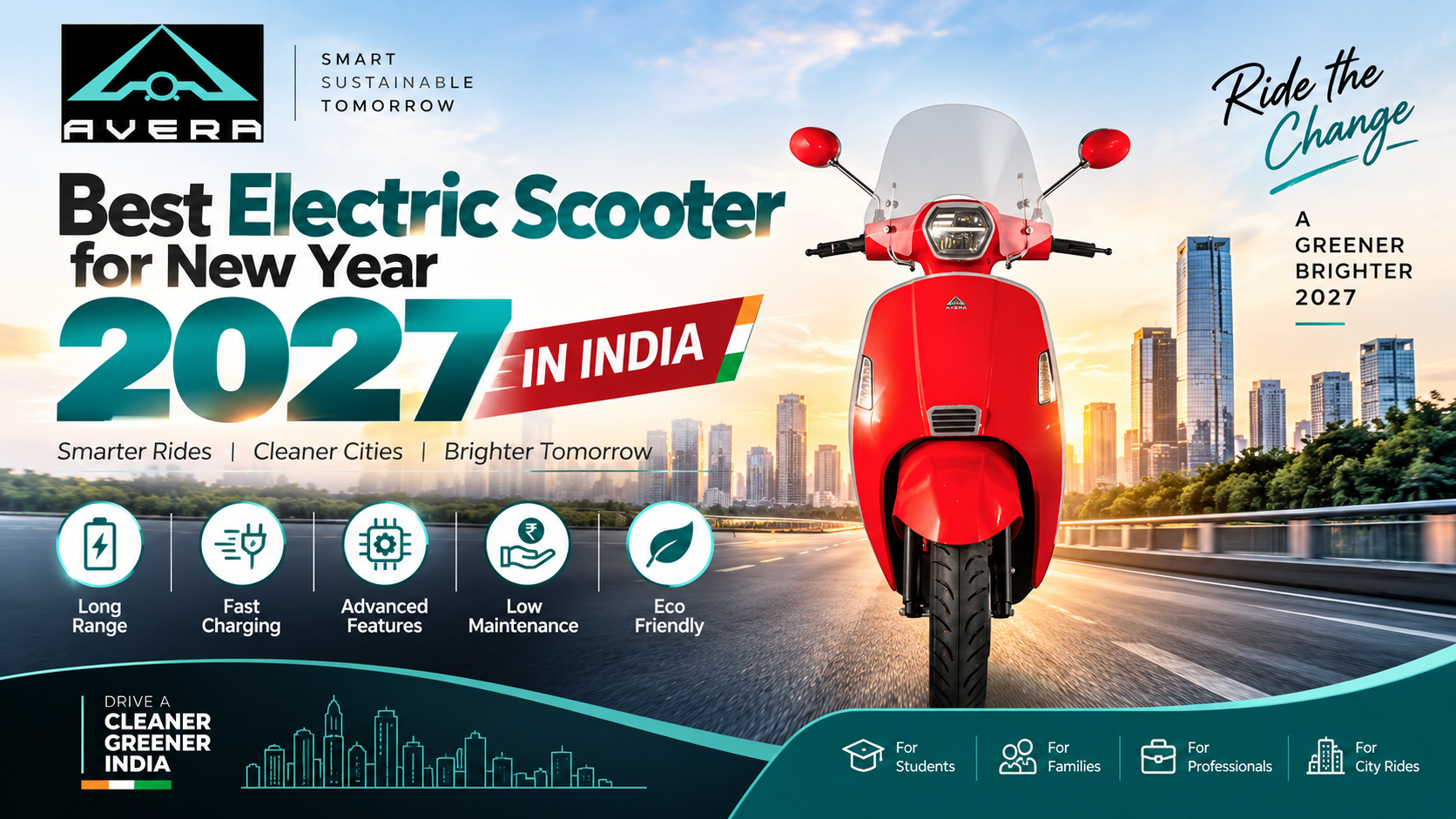 Best Electric Scooter for New Year 2027 in India by AVERA for smart commuting, daily use and family travel