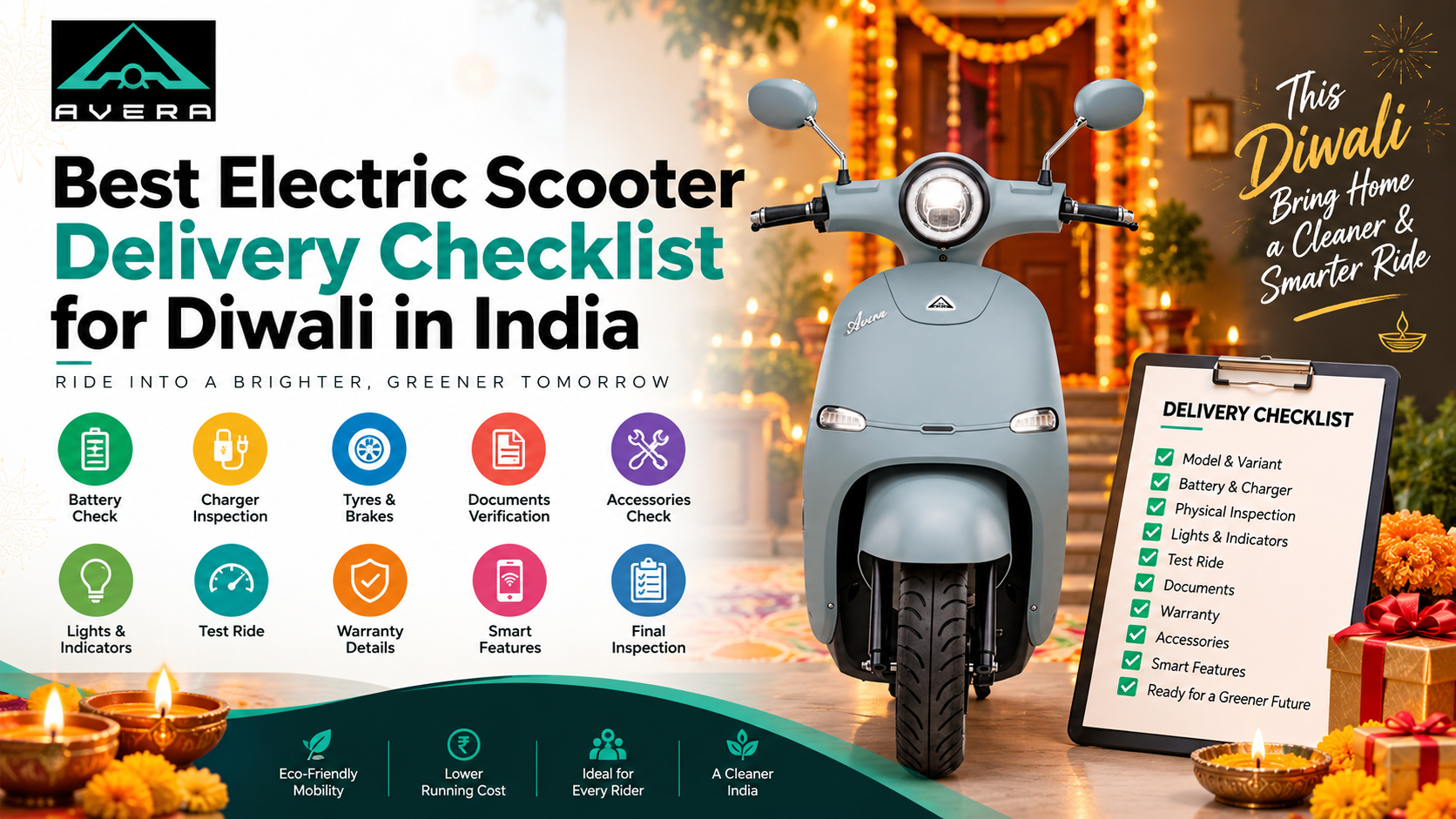 Best Electric Scooter Delivery Checklist for Diwali in India for AVERA electric scooter buyers